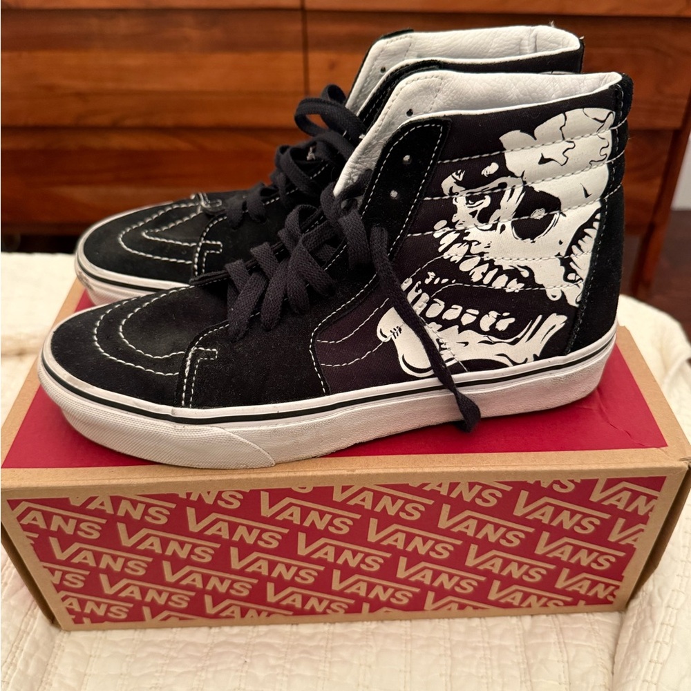 Vans Black and White Skull High-Top Sneakers